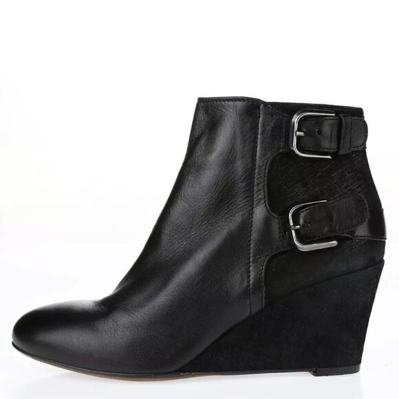 Attilio Giusti Leombruni AGL Double Buckle Wedge Heel Bootie Size 37.5 (7.5 US) - Picture 1 of 12